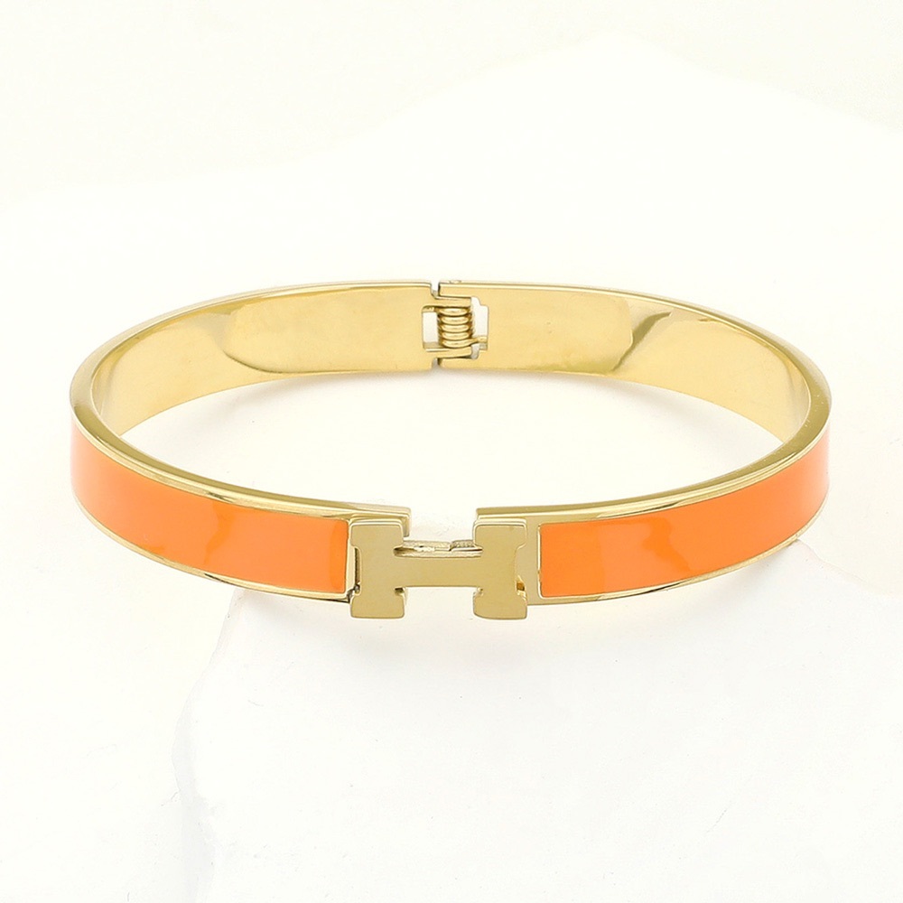 Orange Stainless Steel Monogram H Enamel Hinged Bracelet
